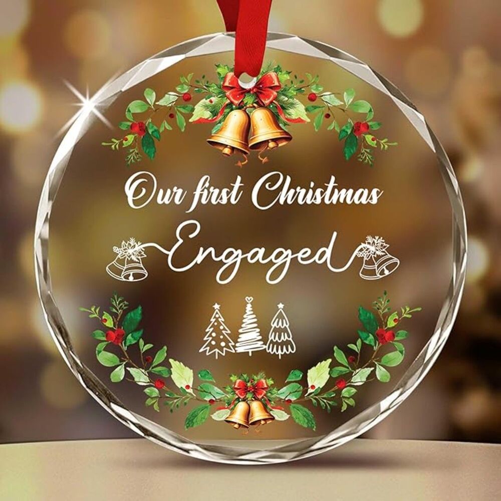 Our First Christmas Engaged Crystal Glass Ornament